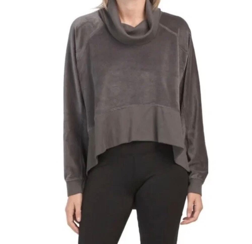 Free People Movement Last Chance Oversize Velour Charcoal Pullover Size M